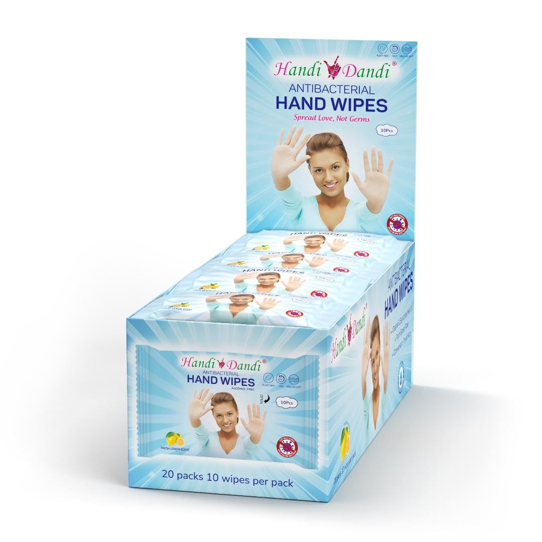 Sanitizing Wipes in POP Display 20 Packs of 10 Wipes Each Fresh Lemon Scent Alcohol-Free Travel Office School