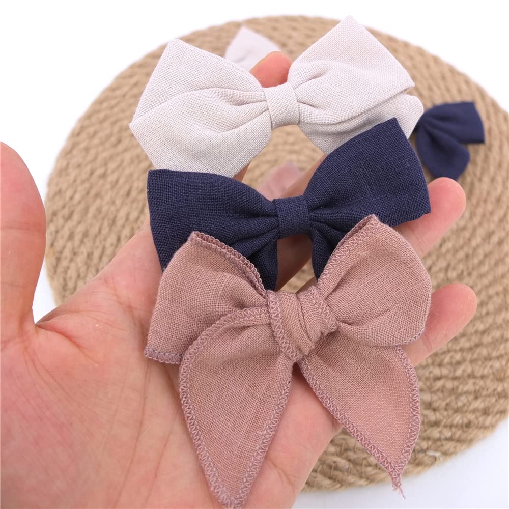 Pack of 12 Assorted Linen Bow Hair Clips for Baby Girls Hair Bows Alligator Clips Accessories Infants Toddler Kids Mom Hairgrips (Blue/White) - Image 4