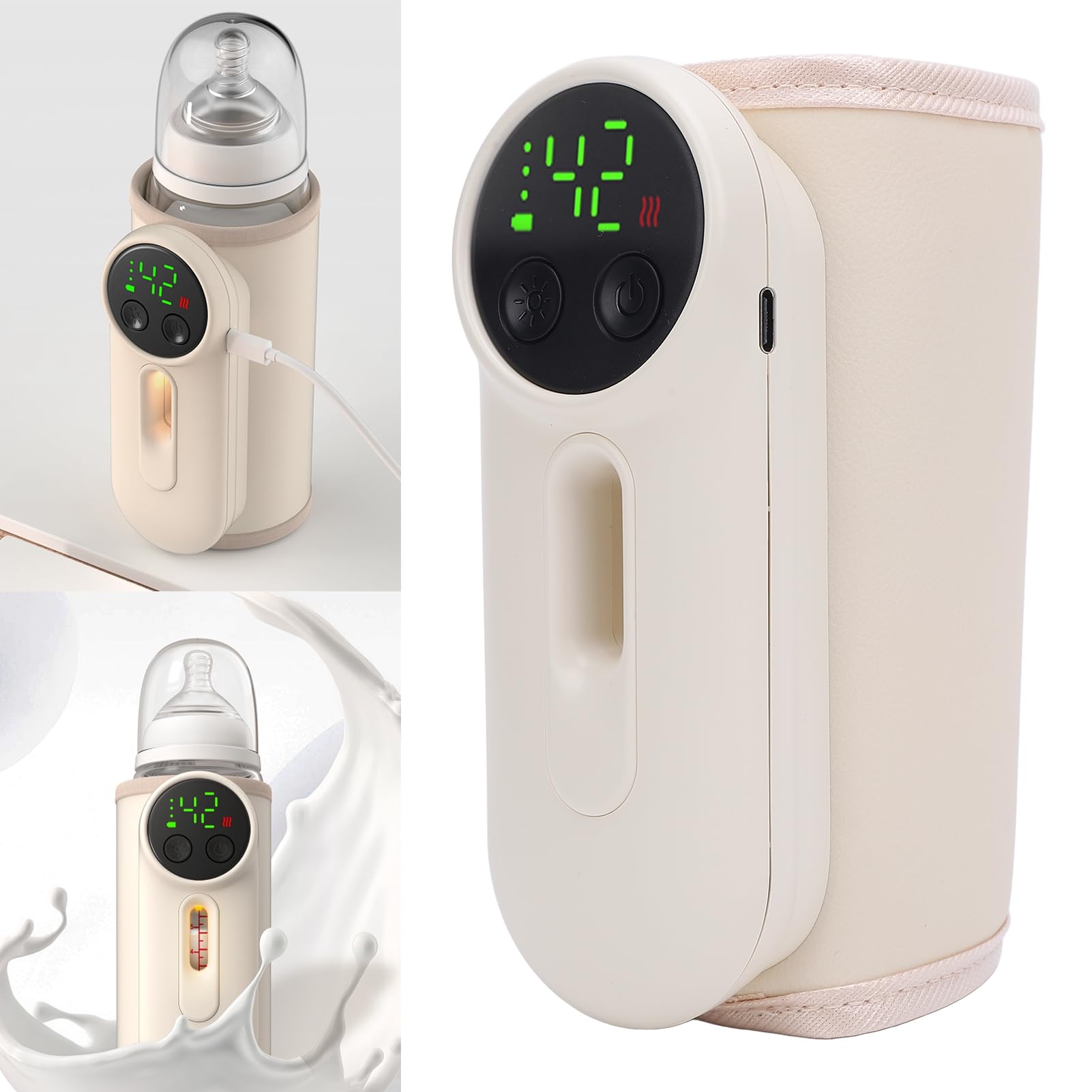 Topiky Scaldabiberon Ricaricabile con Luce Notturna, Scaldabiberon Portatile da 8000 MAh a Riscaldamento Rapido, Display Digitale con Controllo Accurato della Temperatura per Biberon da 70 Mm, Lunga