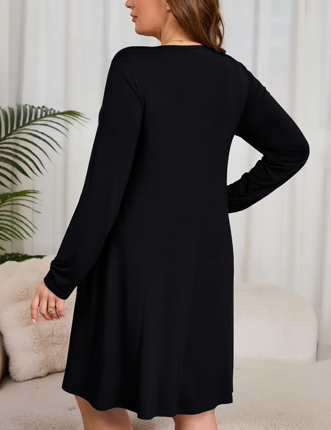 JollieLovin Women Long Sleeve Dress with Pockets Plus Size Swing Casual Loose Tshirt Dresses - Image 4