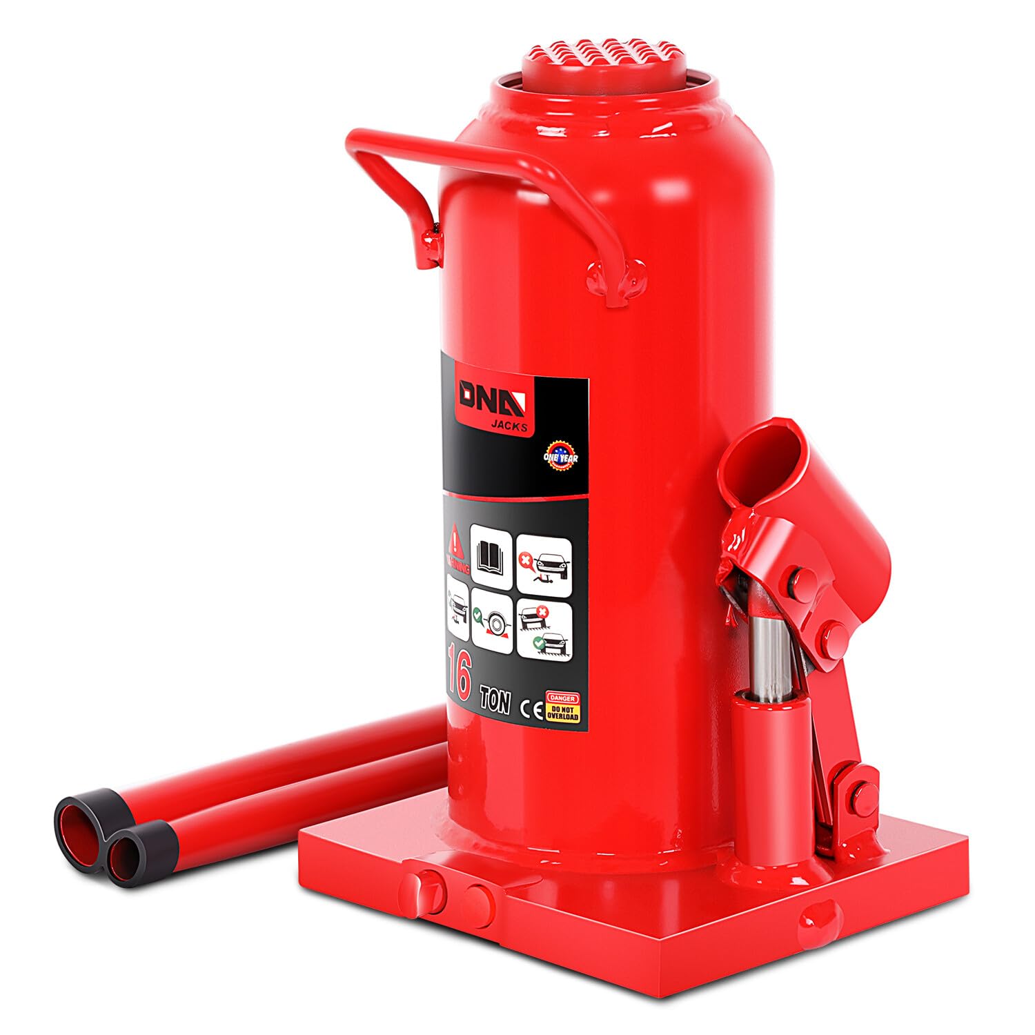 DNA Motoring 16 tons / 32000 lbs Lifting Automotive Welded Hydraulic Bottle Jack for Repair Vehicle, Pickup, Truck, w/Manual Handle, Red,TOOLS-00361
