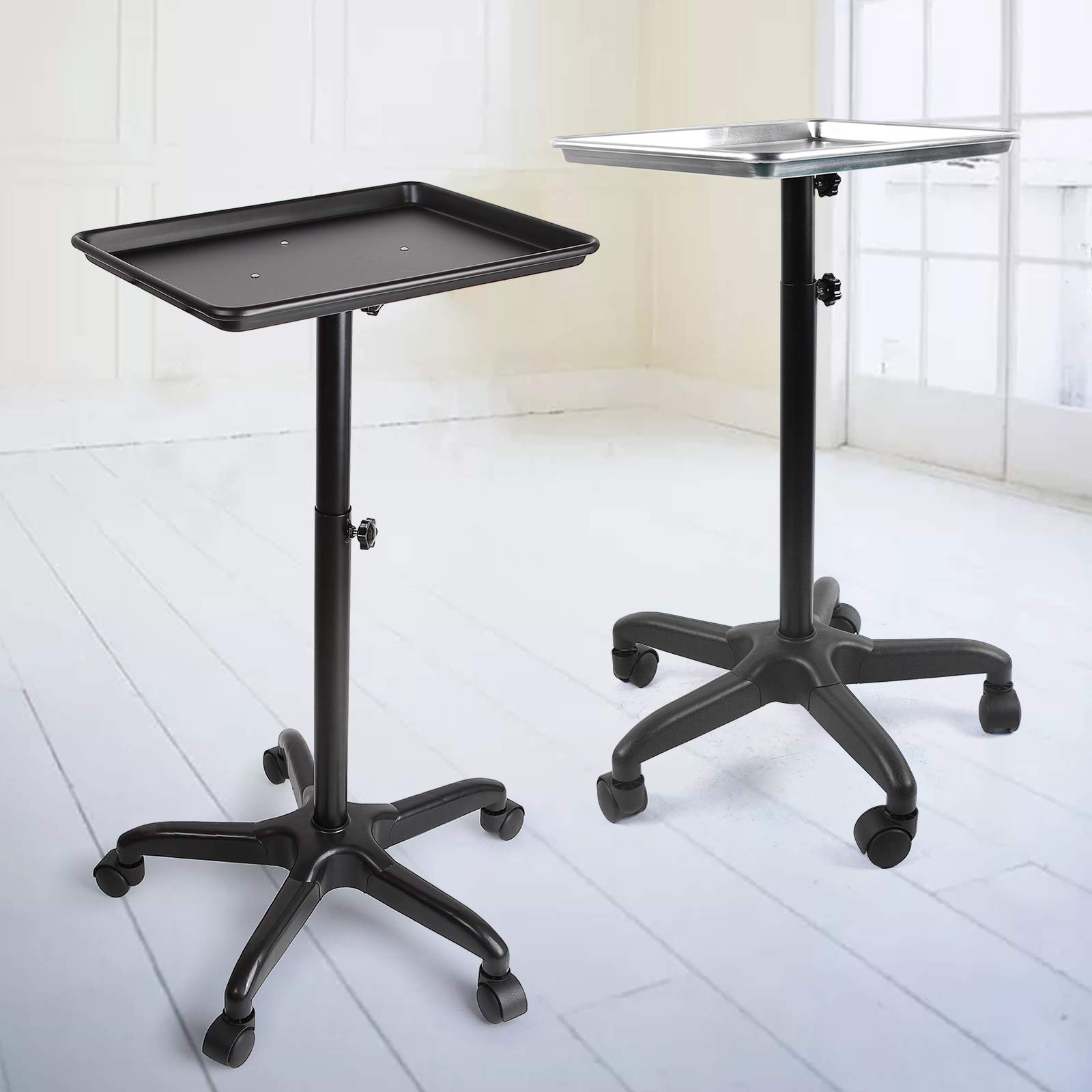Carrello da parrucchiere in alluminio, multifunzione, regolabile in altezza, 70-110 cm, per saloni, spa, tatuaggi (nero)
