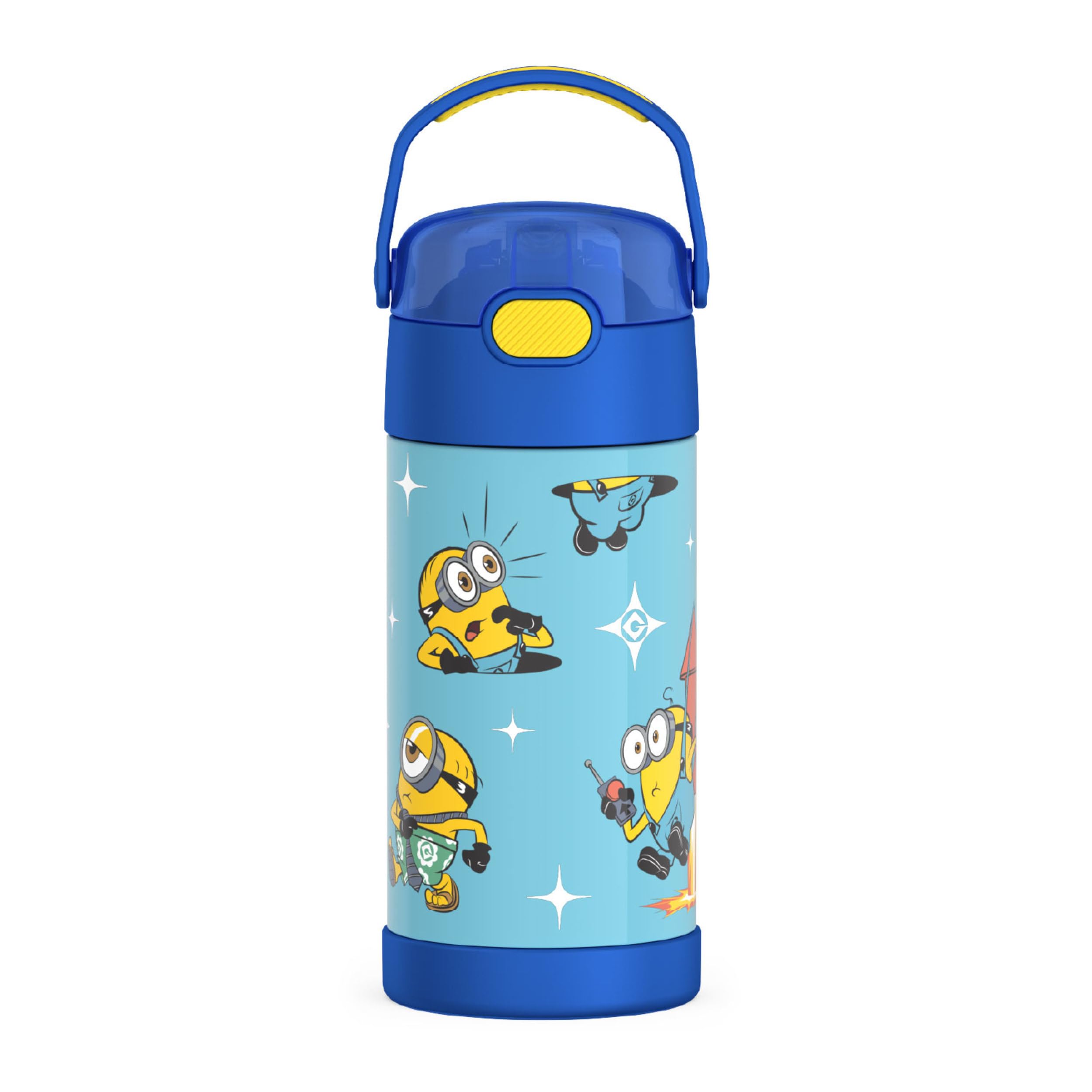 THERMOS FUNTAINER Trinkflasche mit Strohhalm, 355 ml, Ich Einfach Unverbesserlich 4, Isolierte Edelstahl Wasserflasche für Kinder mit Deckel
