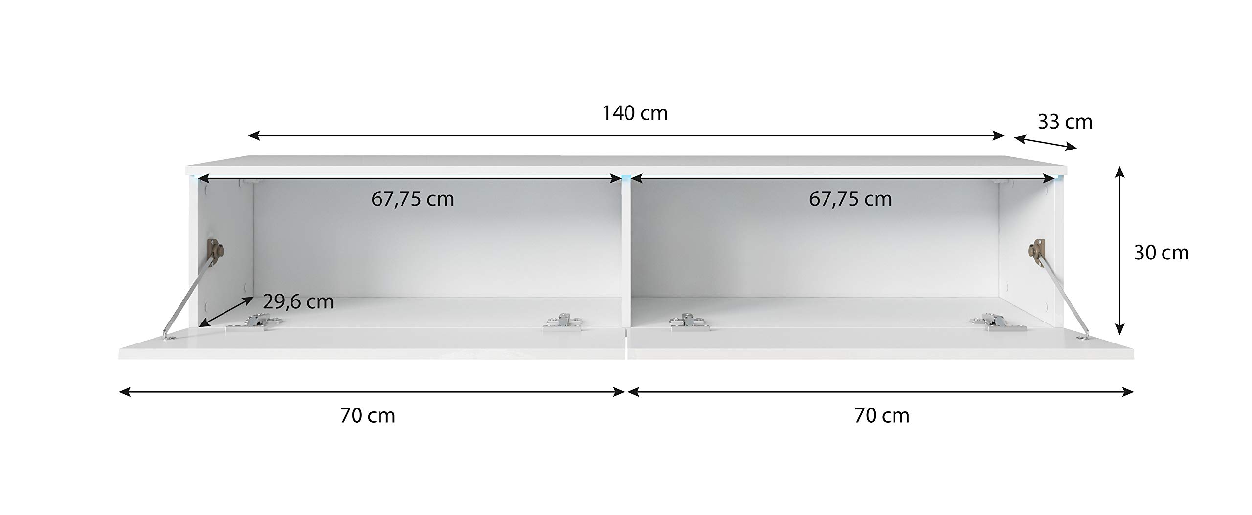 PIASKI Mobile TV Lowboard D 140/180 cm, Galleggiante, Colore Wotan Nero, Illuminazione a LED Opzionale (Senza Illuminazione a LED, 140 cm)