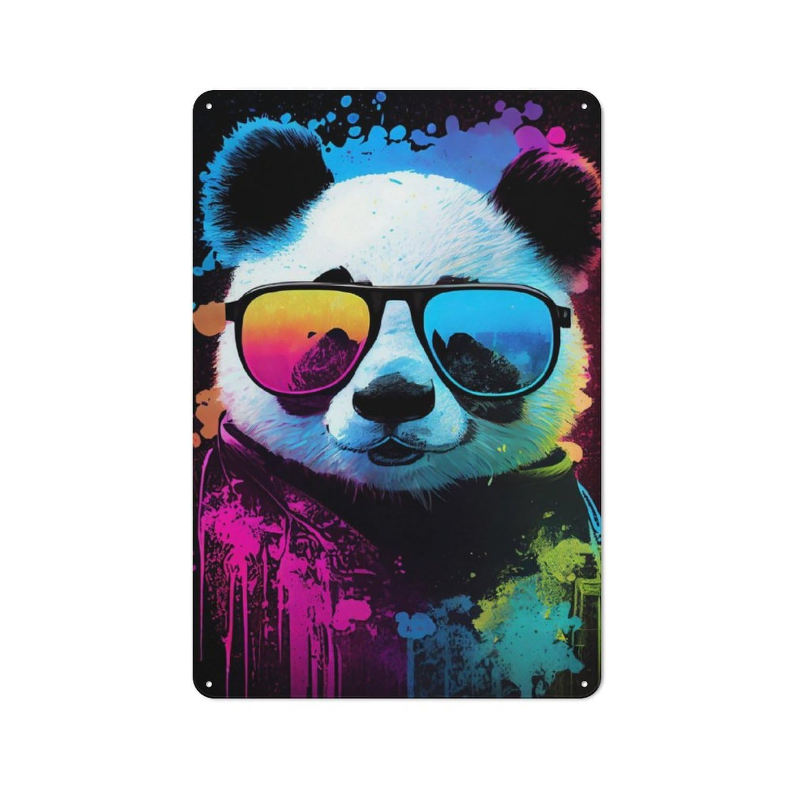 Junmoney Panda Animal Popart Rustic Tin Sign 30X20cm For Living Room Or Hallway, A Metal Wall Feature For Living Rooms And Hallways