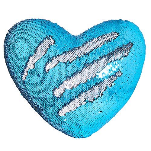 Play Tailor Sequin Heart Pillow with Insert Heart Shaped Reversible Sequins Pillows Decorative Cushion (13