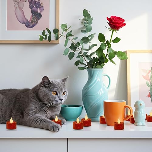 Miniatura 6 de FURORA LIGHTING Paquete de 12 velas LED con purpurina roja, velas parpadeantes sin llama para decoración del hogar, 1.5 pulgadas de ancho x 1.65