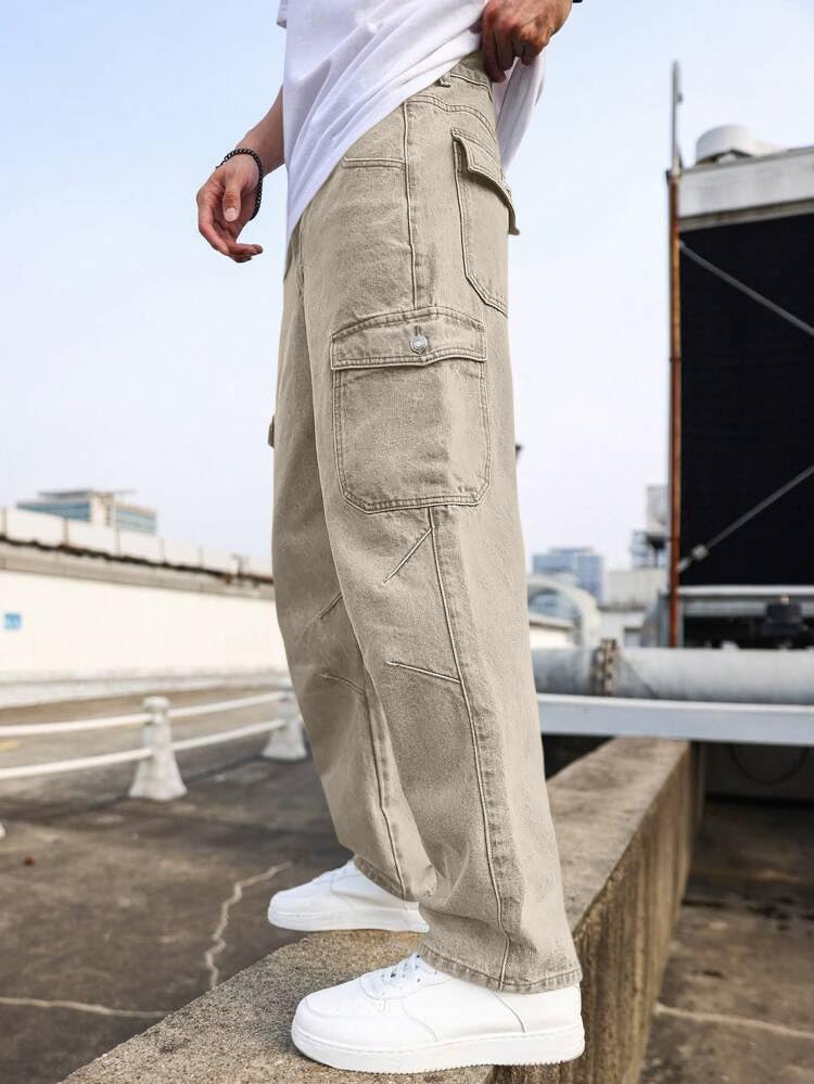 Image of TAGAS Men Relaxed FIT Denim Jeans | Cargo Denim Jeans | Multi Pocket Jeans Pant for Men | Men Loose Fit Denim Jeans |
