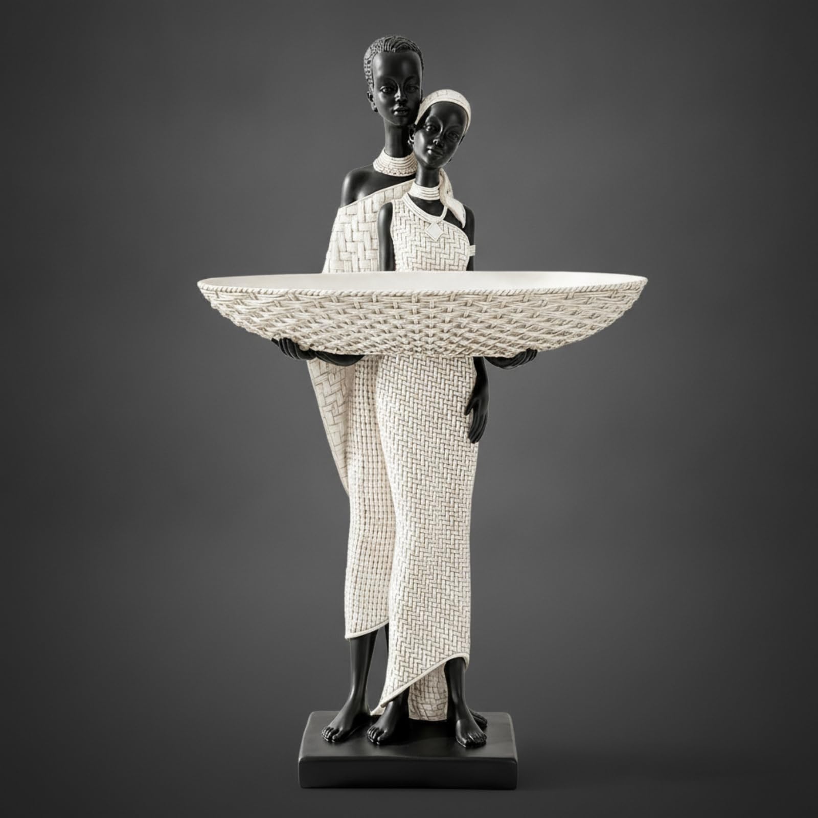 Scultura di Coppia Tradizionale Scultura con Vassoio Moderno Ornamento da Scrivania per Ingresso, Bianco
