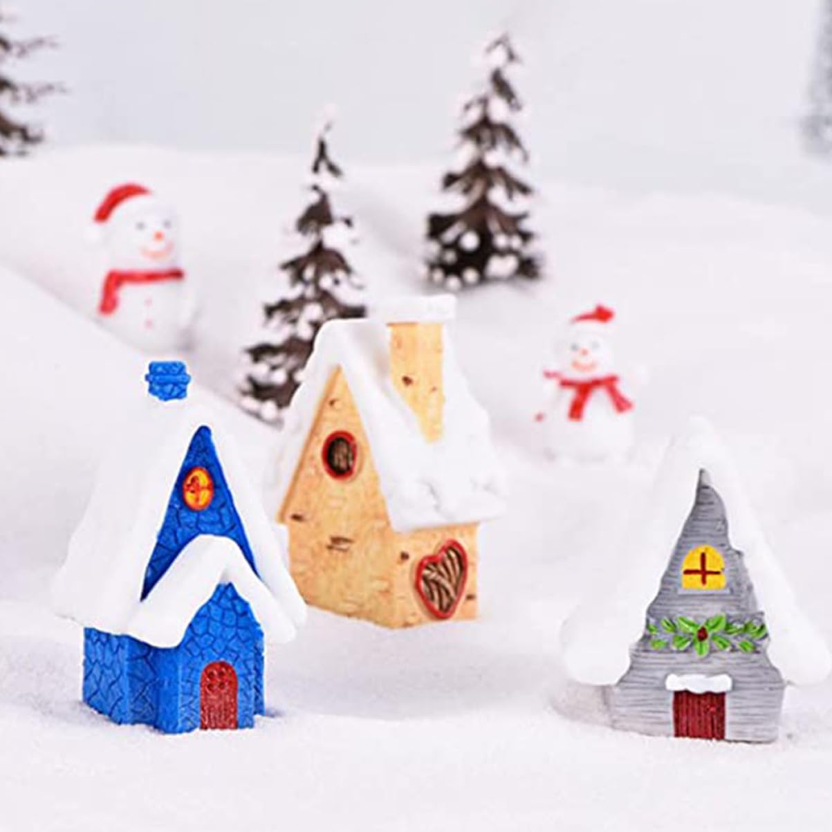 Parliky Micro Landscape Christmas Ornaments 7pcs Miniature Decorative Xmas Garden Figurines