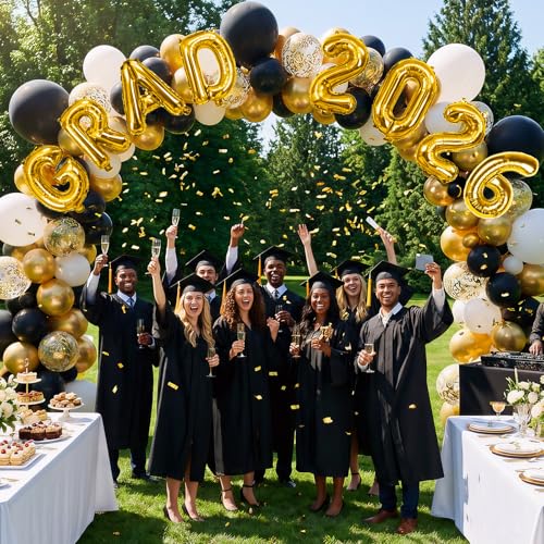Image of 2026 Congrats Grad Balloons, 16 Inch Metallic Gold 2026 GRAD Foil Balloons Banner Sign for Graduation Decorations 2026, College High School Class of 2026 Graduate Congratulations Party Decor Supplies