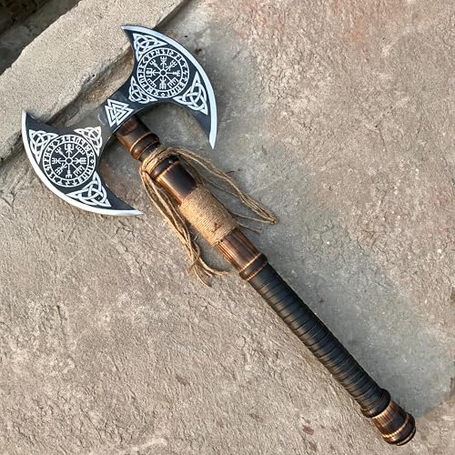 Dark Warrior Ragnar Viking Axe Hand Forged Carbon Steel Viking Camping Berserker Large Norse Axe,Scandinavian Double Headed Axe Functional Viking Battle ax Norse Mythology