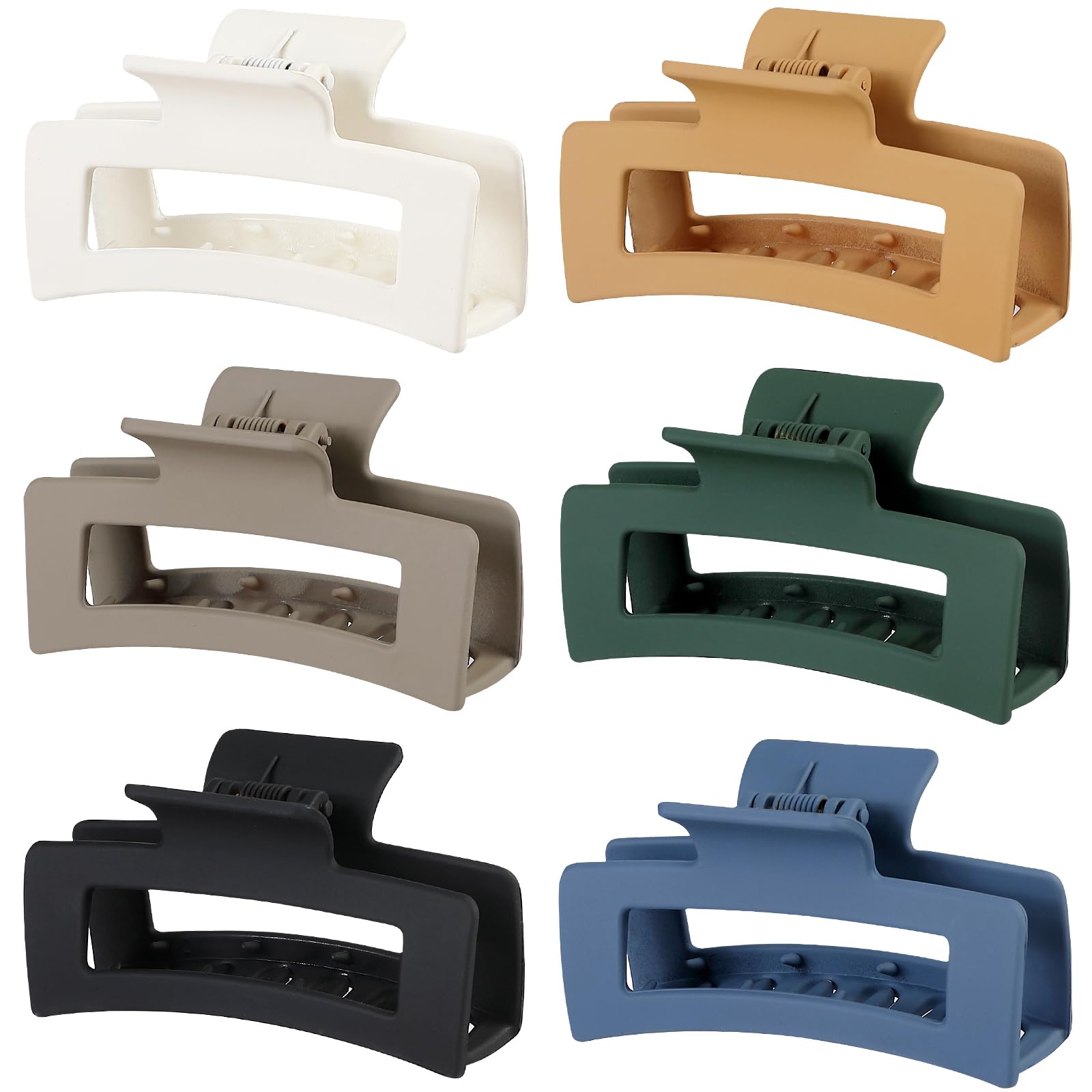 Square Hair Clips 3.5 Inch Medium Claw Clips Rectangle Hair Claw Clips 6 Pack Rubber Paint Jaw Non-Slip Thick Hair Accessories for Women Girls -