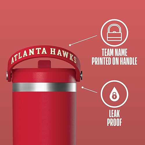 Miniatura 3 de Hydrapeak x Vaso con licencia oficial de la NBA Atlanta Hawks de 32 onzas con asa y tapa con popote, botella de agua de acero inoxidable a prueba de