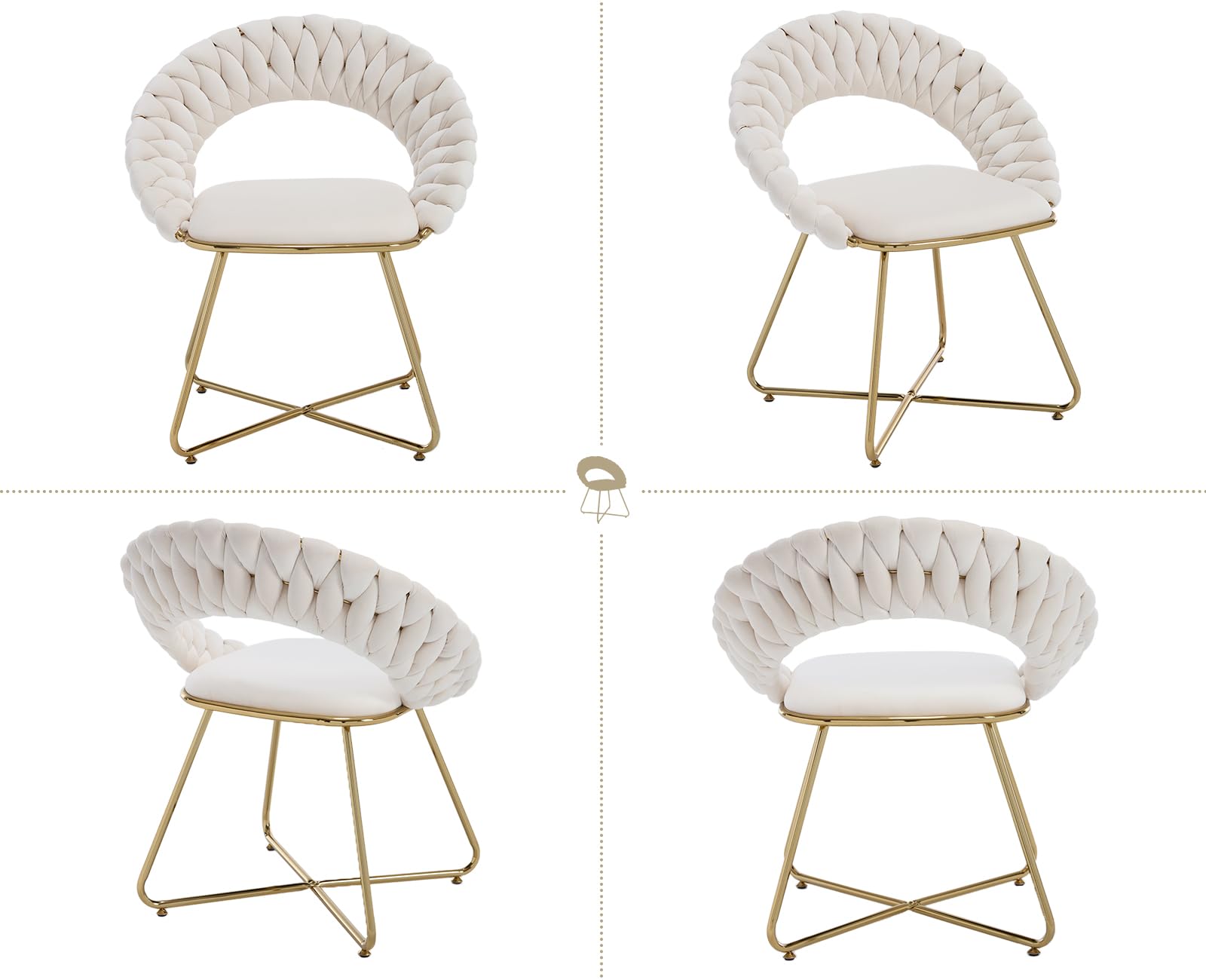 chairus Set van 2 beige fluwelen woonkamer gestoffeerde stoel met goudkleurige metalen poten, moderne slaapkamer kaptafel stoel met rugleuning, beige