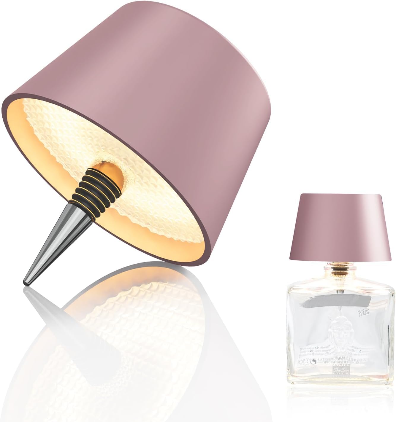 Lampada da tappo LED,lampada bottiglia ricaricabile,impermeabile IP54, lampada scrivania senza fili e dimmerabile, lampada da tavolo 3 colori luce calda,luce fredda,luce naturale (ROSA DORATO)