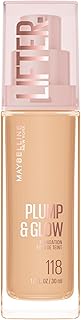 Maybelline Lifter Plump & Glow Foundation, Liquid Foundation with 2% Niacinamide + Hyaluronic Acid, Plumping and Brightening Face Makeup, 118, 1 Count