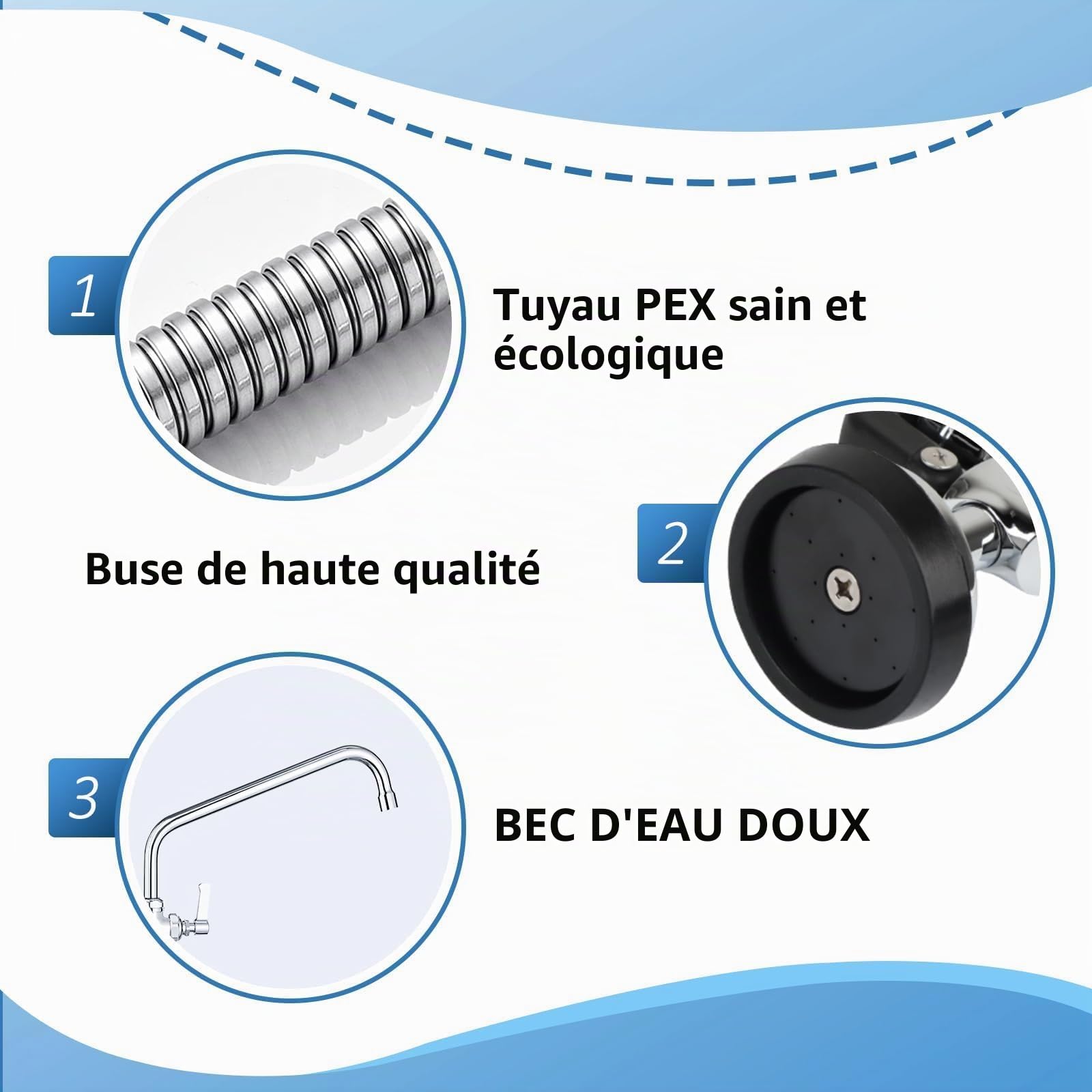 TAIMIKO Robinet de cuisine de Douche Mitigeur mural 2 trous,4-8''centre réglable Robinet mitigeur d'eau froide et chaude,Poignée ergonomique Douchette industrie,pour évier de cuisine avec pulvérisatio