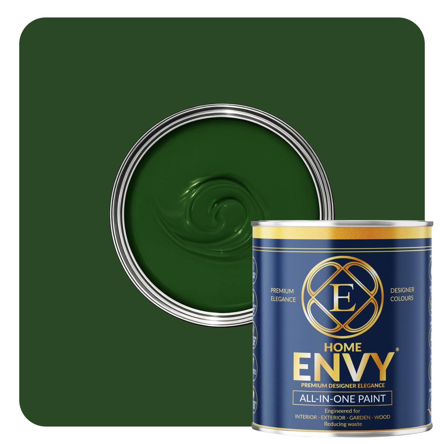 ENVY All-in-One Paint - High Coverage Paint for Interior & Exterior Walls, Wood & Furniture | Multi Surface Paint & Primer | Designer Colours For All Walls - Racing Green Heritage - 5L - Matt
