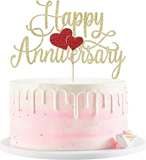 Confetti! Gold Glitter Happy Anniversary Cake Topper - Premium Decoration for Company Anniversaries, Wedding Anniversaries...