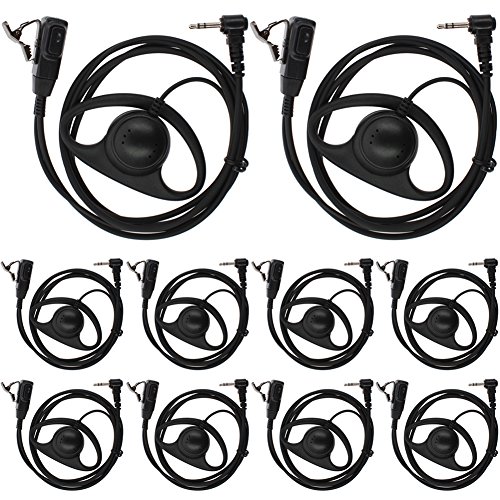 TENQ 10pack D Shape Earpiece Headset PTT for Motorola Talkabout Cobra Two Way