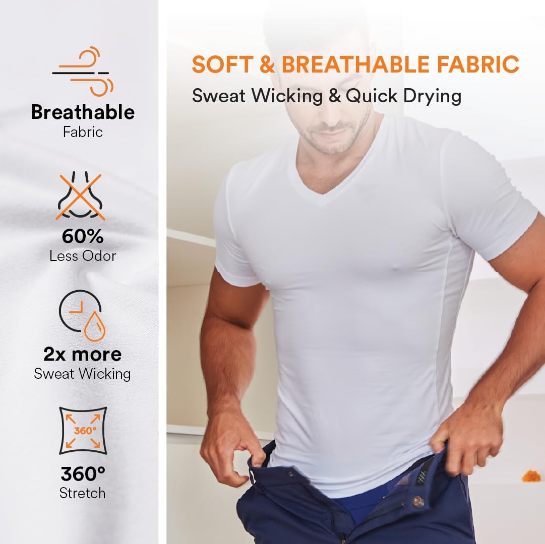 All Citizens Sweat-Wicking High V Neck Undershirts for Men - Premium Mens Undershirts, Soft, Breathable, Stays Tucked - Image 3