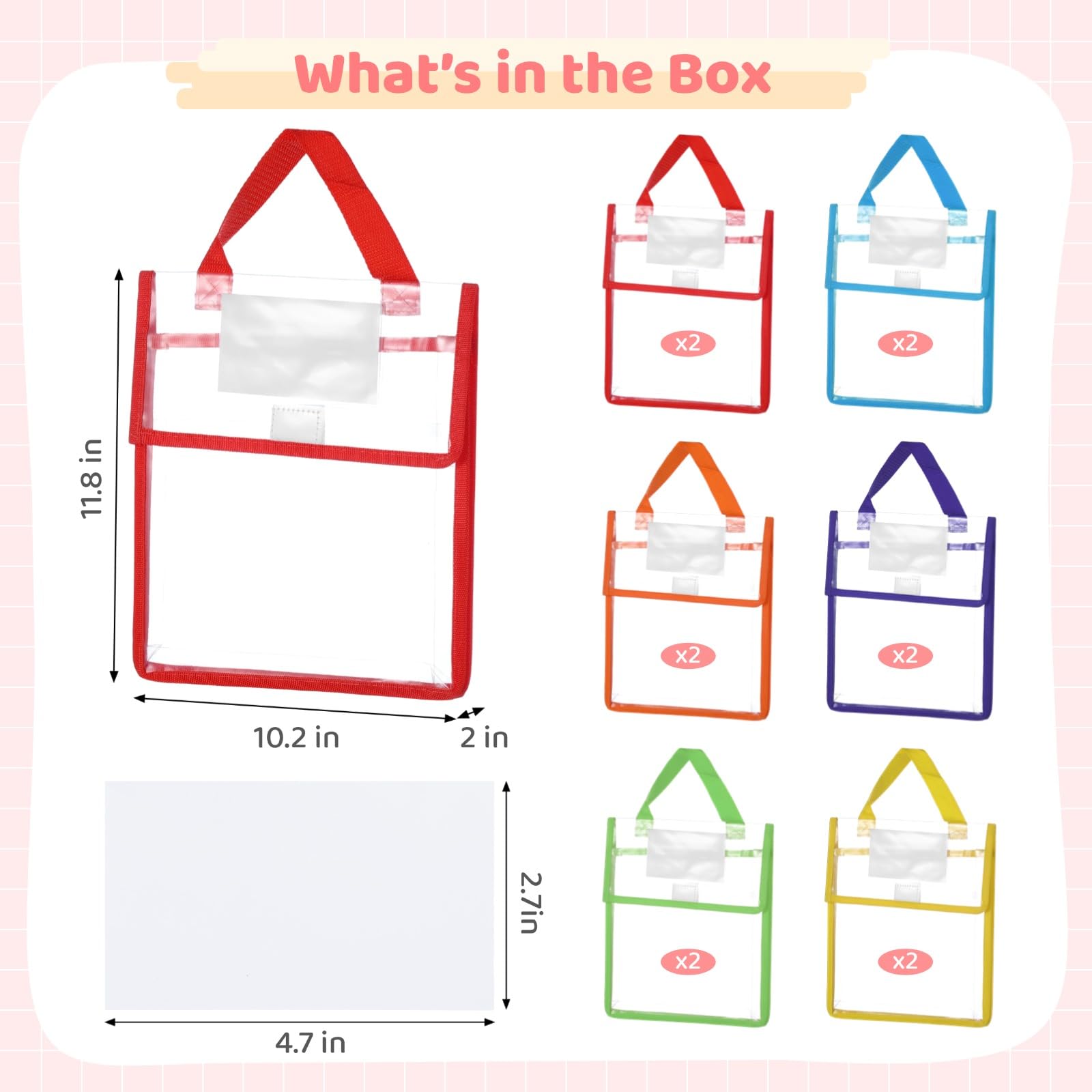 12 buste trasparenti per libri, in PVC spesso con manico e targhetta per il nome, trasparente, 30 x 25,9 x 2,5 cm, per classe, biblioteca, organizzazione ufficio