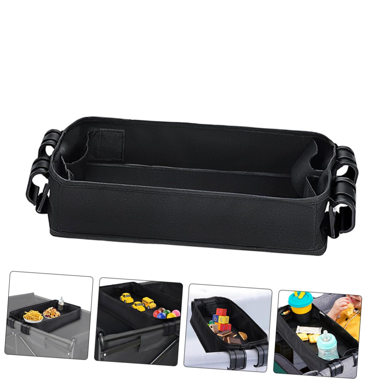 ifundom Plateau à Goûter pour Poussette, Organisateur à Clipser en Toile Noire, Stable et Portable, Sorties Bébé