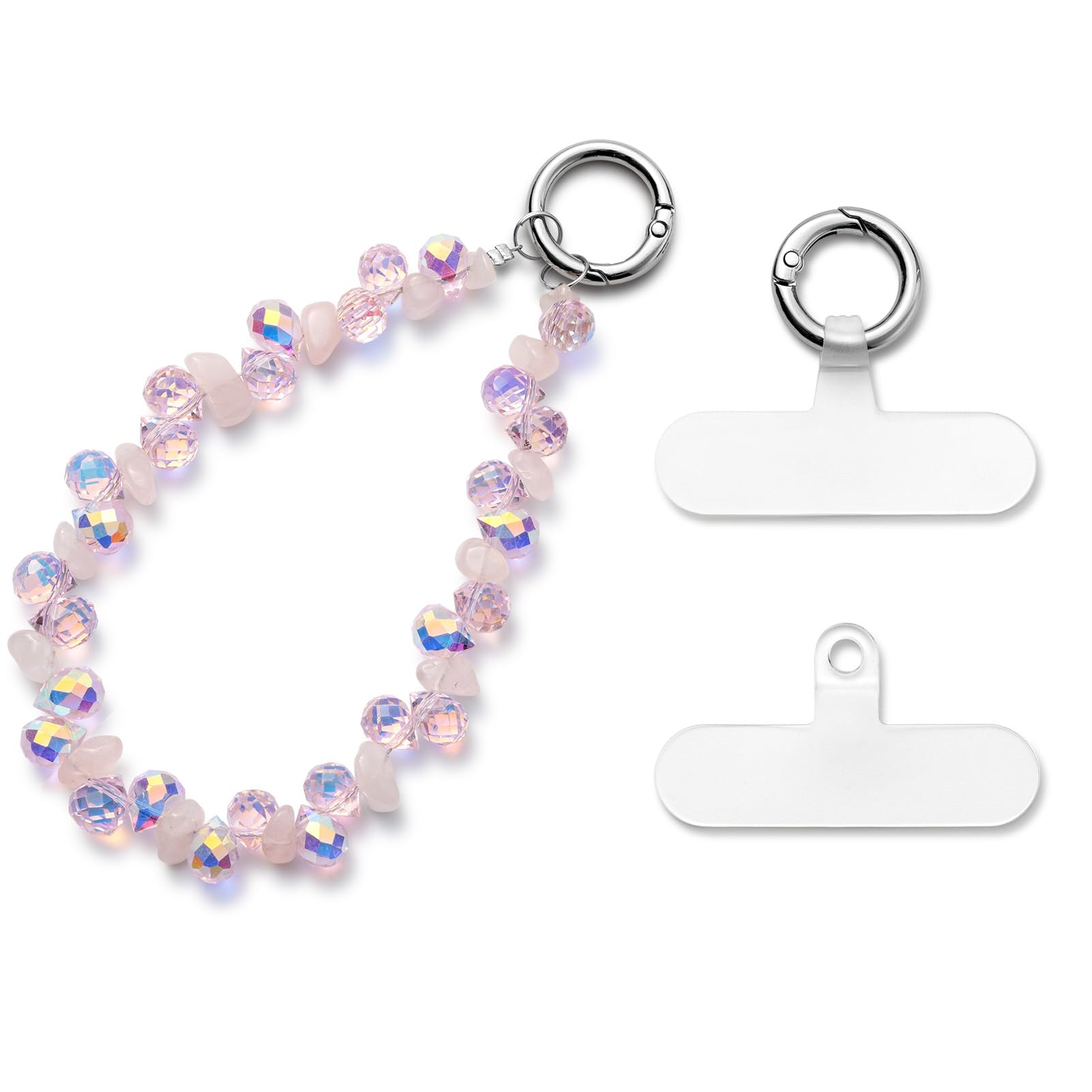 AOKSUNOVA Korte mobiele telefoonketting Universele mobiele telefoon hanger Mobiele telefoon kralen lanyard Kristal stenen Mobiele telefoon riem Polsband (Wit Zwart), Kristal