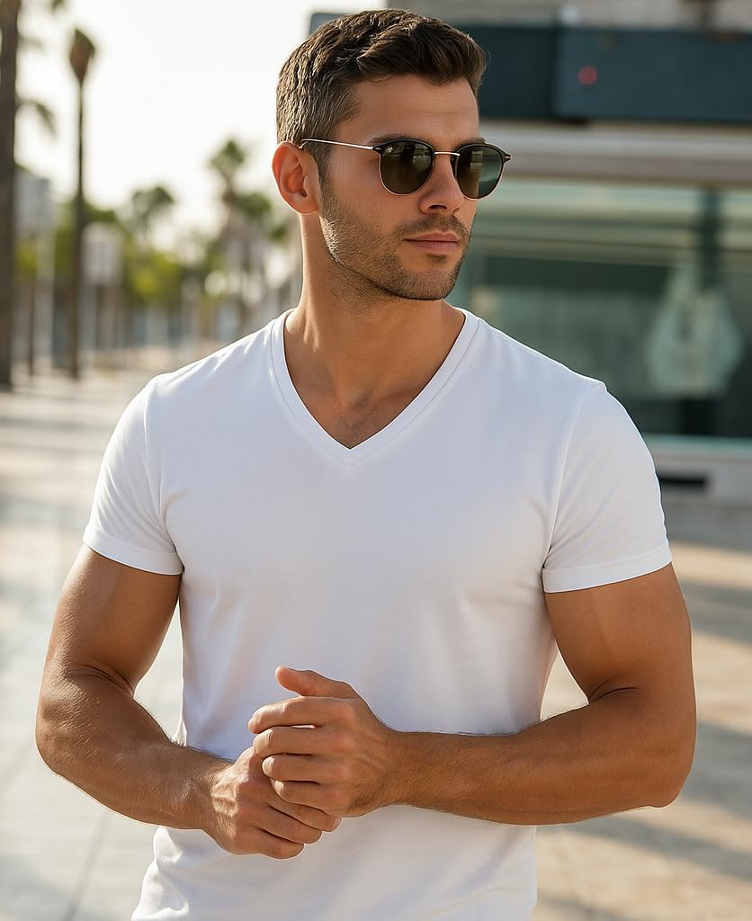 Classic Men's White Short Sleeve Undershirts V Neck T Shirt - Multi & Bulk Wholesale Packs - Image 3