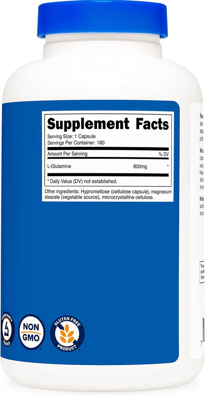 Nutricost L-Glutamine 800mg, 180 Capsules - Gluten Free, Non-GMO : Health & Household