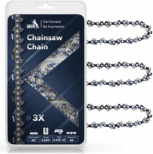 UNCO- Chainsaw Chain, 20 Inch, 3 Pack, 0.325" LP Pitch, .050" Gauge, 80 Drive Links, Chain Saw Blade