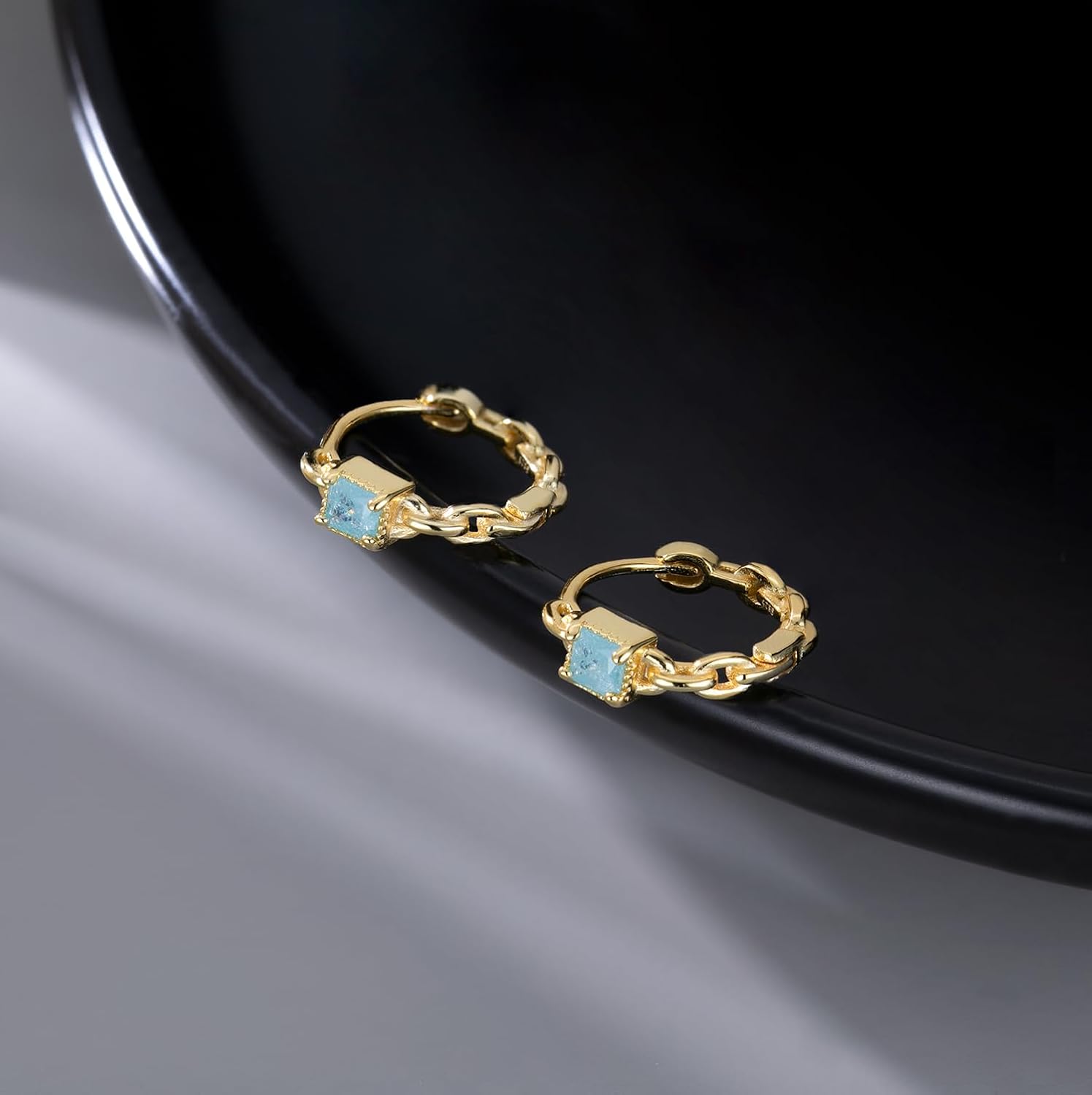 SLUYNZ 925 Sterling Silver Blue CZ Hoop Earrings for Women Teens Link Hoop Earrings Retro Huggie Hoop Earrings - Image 6