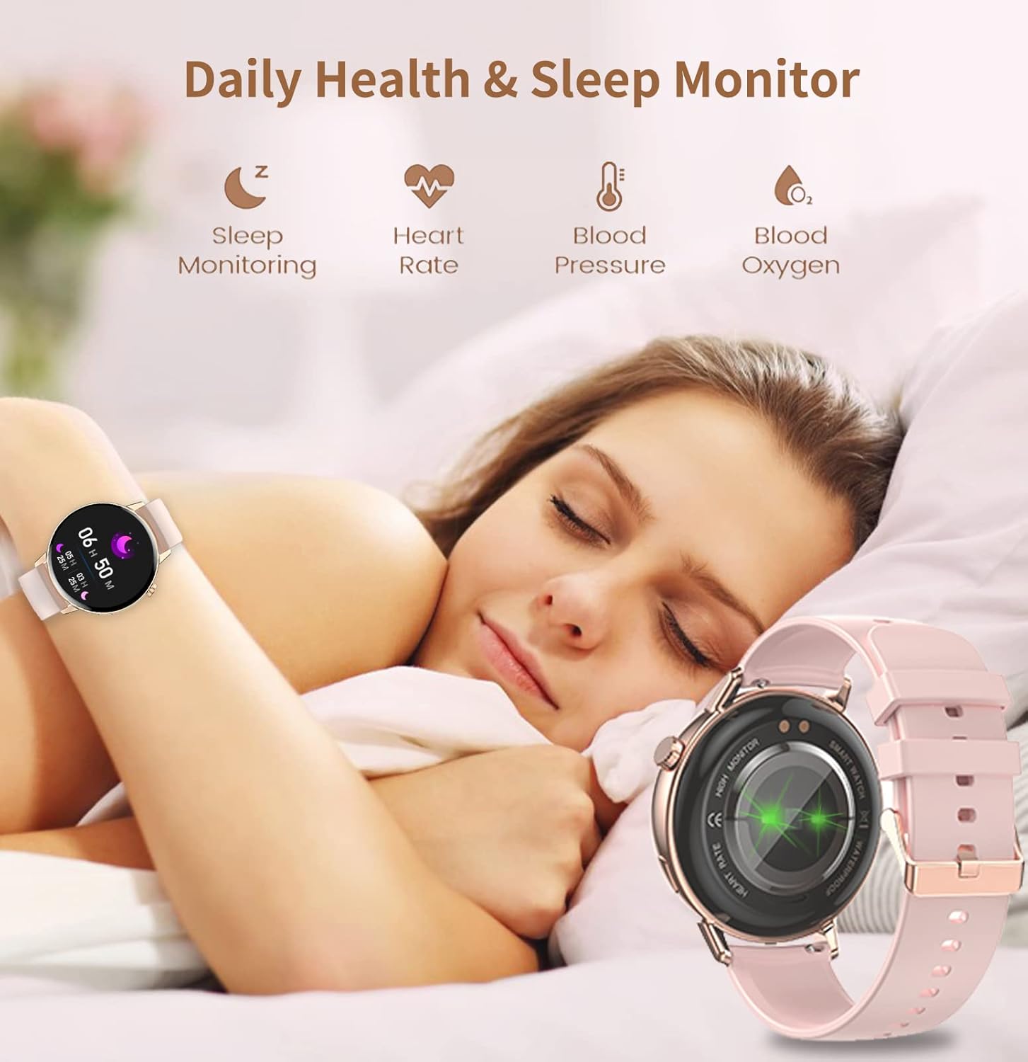 Efolen Smartwatch Donna, 2023 Smart Watch con Chiamate Orologio Intelligente ​Contapassi con Display 360 * 360 Orologio Sportivo per Android iOS Oro Rosa
