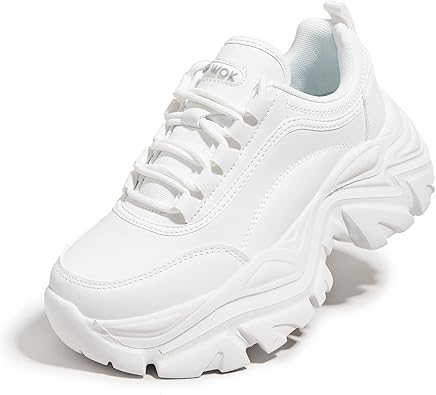 K KIP WOK Chunky Sneakers for Women Fashion Platform White Leather Casual Dad Shoes Comfortable Wedge Walking Sport Sneakers