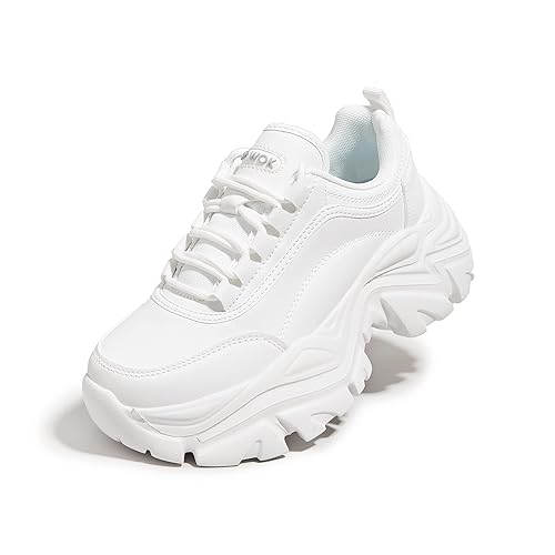 Chunky Sneakers for Women Fashion Platform White Leather Casual Dad