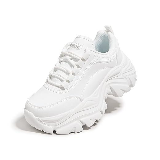 Chunky Platform White Leather Women's Casual Sneakers