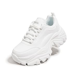 K KIP WOK Chunky Sneakers for Women Fashion Platform White Leather Casual Dad Shoes Comfortable Wedge Walking Sport