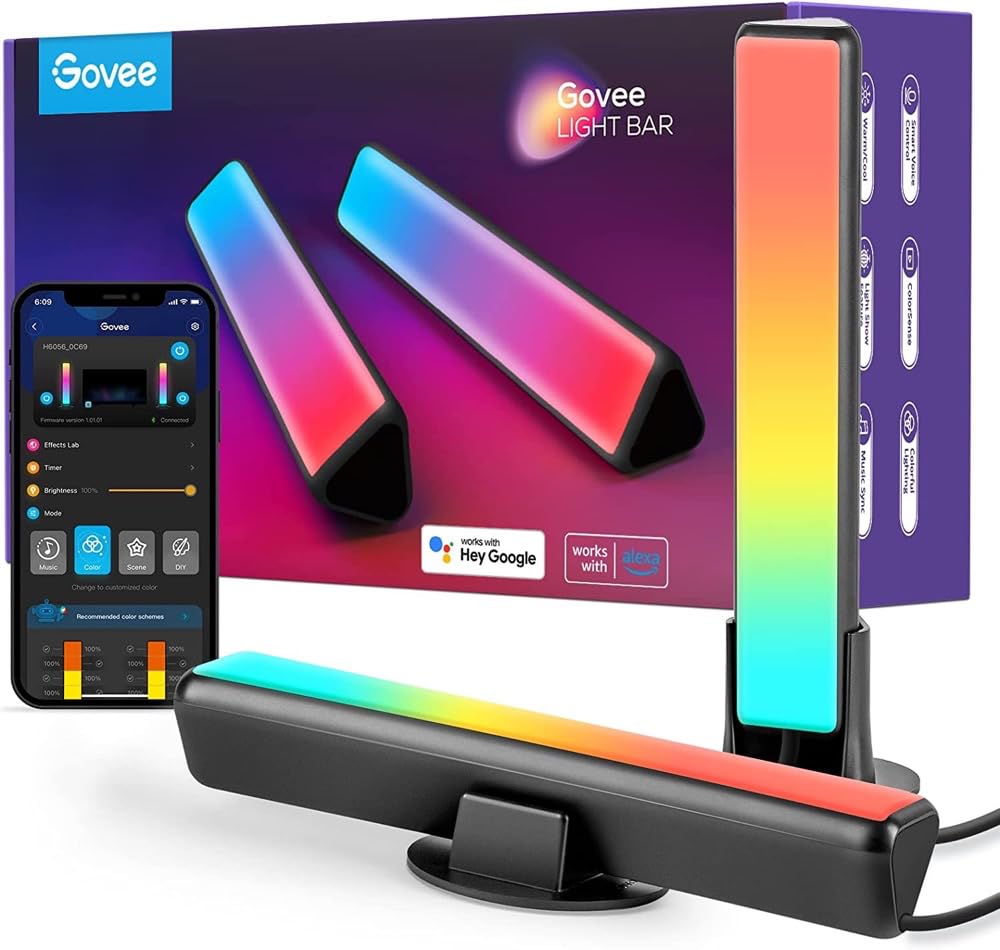 Govee Barras de Luz, Retroiluminación de TV RGBICWW Funciona con Alexa y Google Assistant, Regulable 16 Millones de Colores Para Habitaciones, Decoración de Juegos