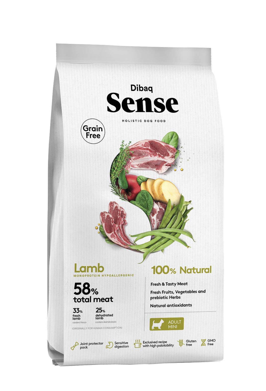 Dibaq Sense Grain Free: pienso de Cordero para Perros de Razas pequeñas. 100% Natural y sin Cereales. 6 Kg.
