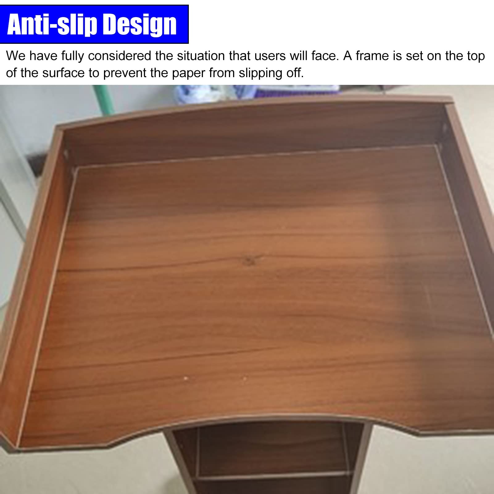 Atril portátil marrón, resistente, estable, con gran almacenamiento, ideal para presentaciones, iglesias y eventos, versátil