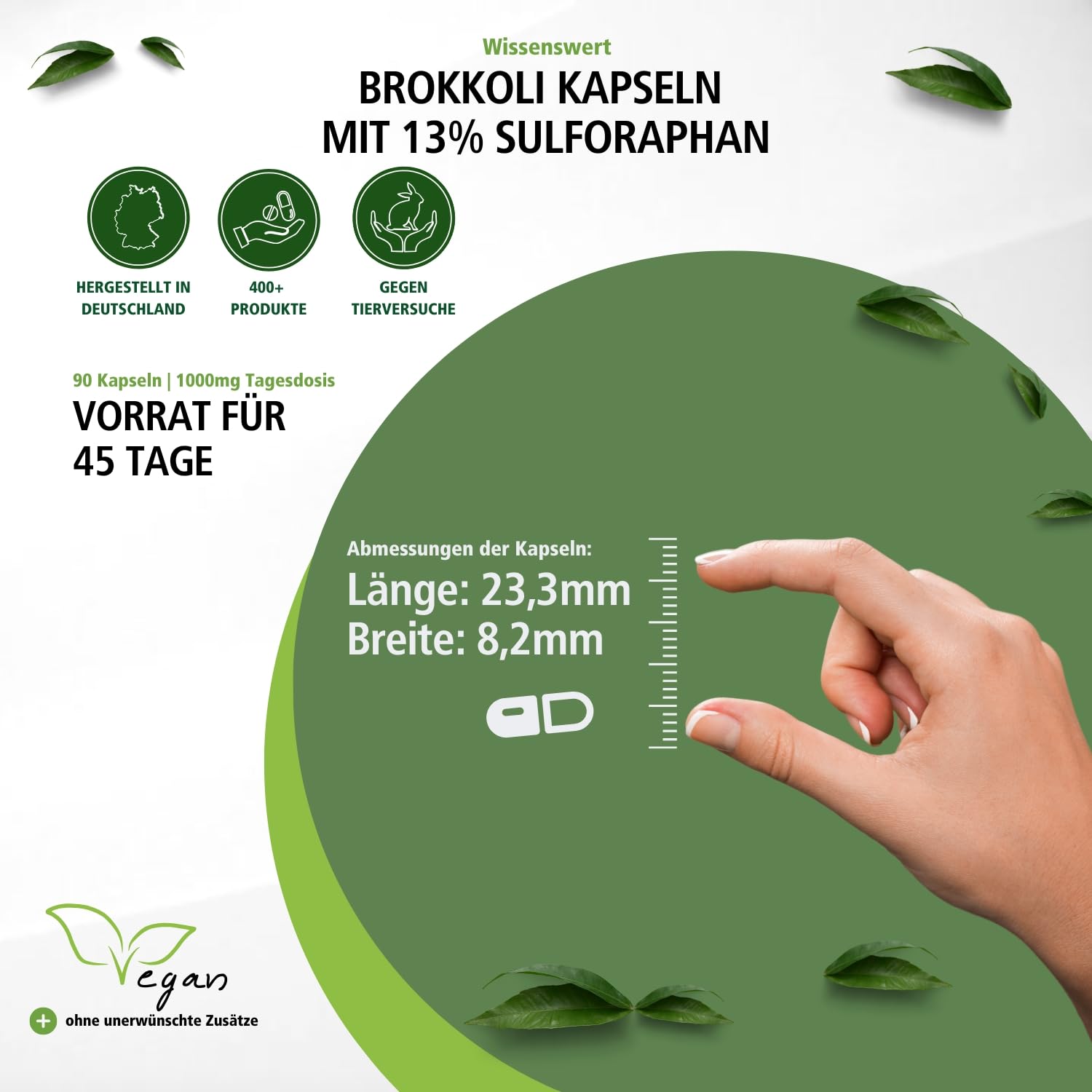 fairvital Brokkoli Kapseln, 90 Kapseln, 1000mg Brokkoli Extrakt & 130mg Sulforaphan pro Tagesdosis, qualitätsgeprüft und hochdosiert, 100% vegan, Made in Germany
