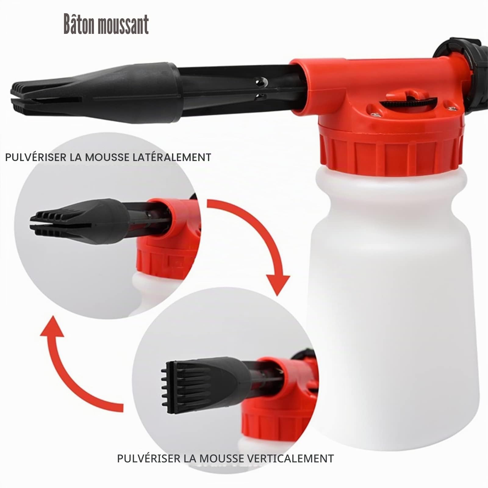 Pistolet à Mousse de Voiture 900ml, Lance à Mousse Réglable 2 En 1, Pistolet à Mousse de Nettoyage de Voiture Pour Raccordement de Tuyau D'arrosage (Rouge)