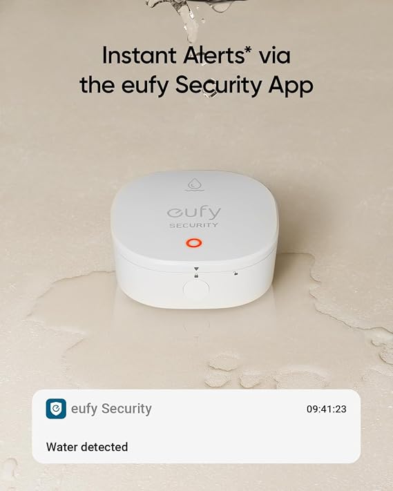 eufy Security Water and Freeze Sensor with Remote Alerts, IP65 Waterproof, 2-Year Battery Life, HomeBase Required, Compatible with HomeBase 2 and 3, Optional 24/7 Protection Service, App Control