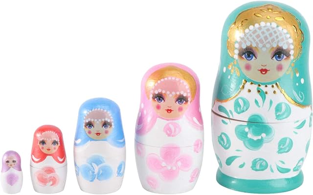 NUOBESTY 5Pcs Russian Nesting Dolls Flower Madness Wooden Matryoshka Dolls Nesting Doll Toy Stacking Doll