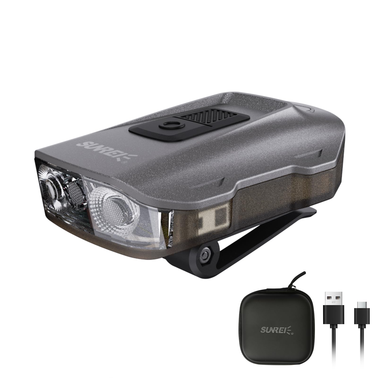 SUNREI Lampe frontale LED à clipser 500 lm - 7 modes - Lampe frontale ultra légère rechargeable avec détecteur de mouvement et technologie Hover-to-Dim, gradation en continu, étanchéité IPX6, type C