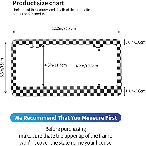 Miniatura 4 de Marco de placa de tablero de ajedrez blanco y negro, bandera de carrera, soporte personalizado de aluminio de metal para placa frontal de automóvil,