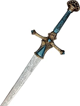 Twin Arcane Relic Blades Blue Crystal & Gold Engraved Dual Foam Swords Sorcerer Knight Inspired Fantasy Cosplay Weapon Set (43 & 39)