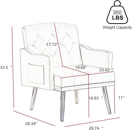 Miniatura 2 de Antetek Silla decorativa tapizada de terciopelo, sillón moderno, sillón individual con patas de metal dorado, silla de lectura copetuda para sala de
