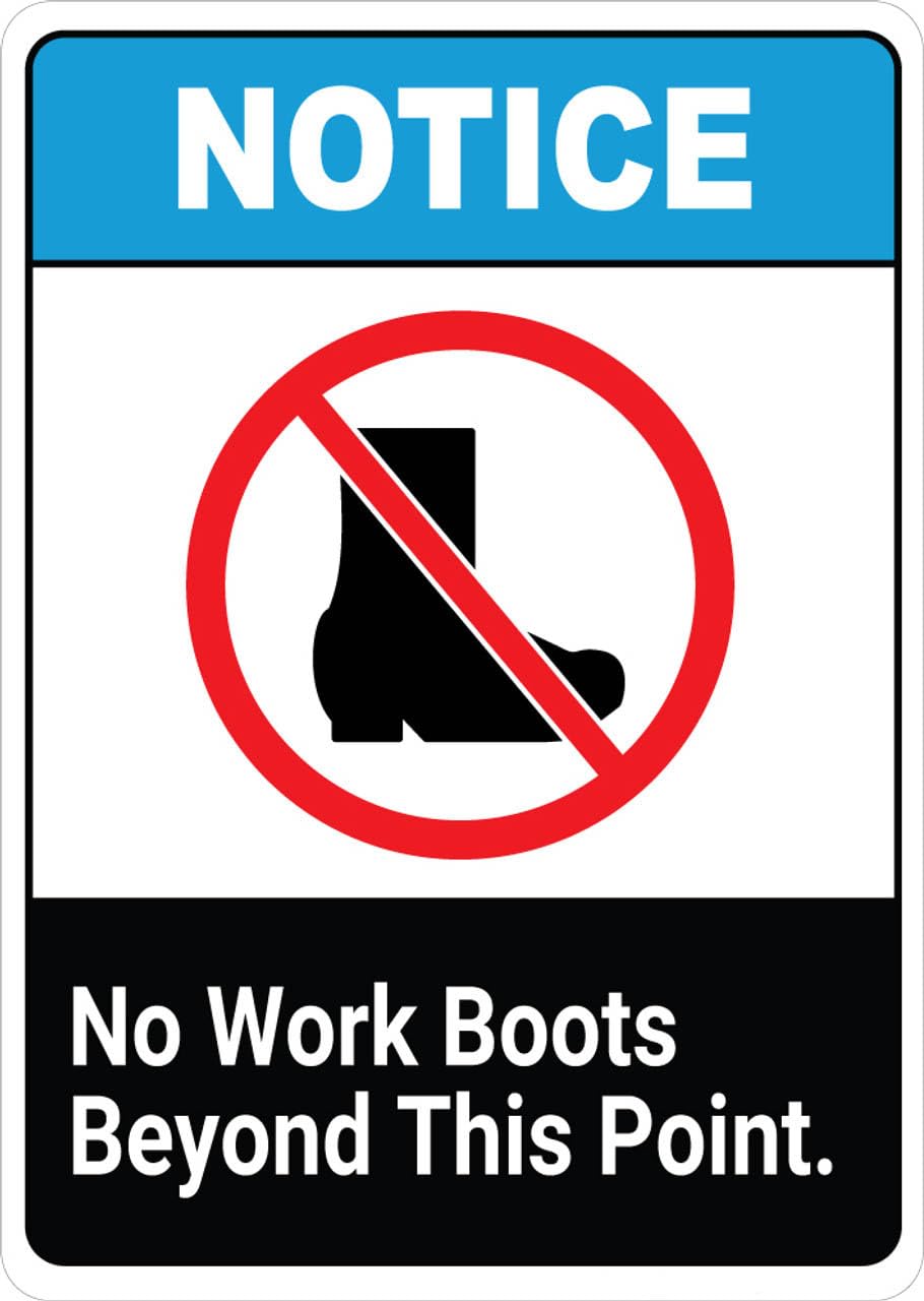 Mxitataxl Notice: No Work Boots Beyond This Point - Wall Sign Facility Signs Warning Caution Metal Tin Sign, 8X12 in